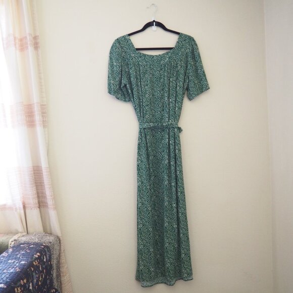 Reformation Green Iona Floral Belted Short Sleeve Dress in Nikita sz XL - Picture 6 of 7